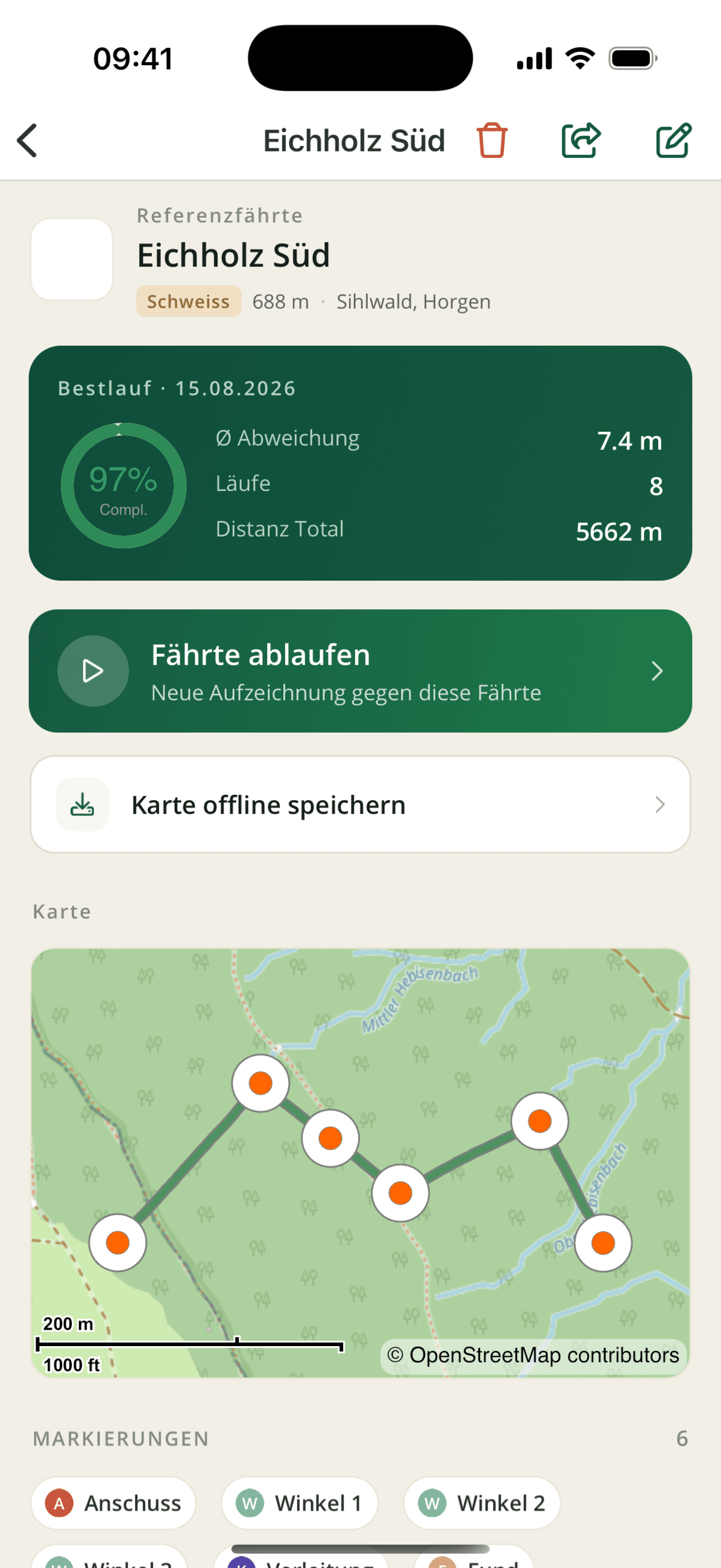 Marker für Schweiss, IGP und Jagd — Anschuss, Verleitung, Wundbett.
