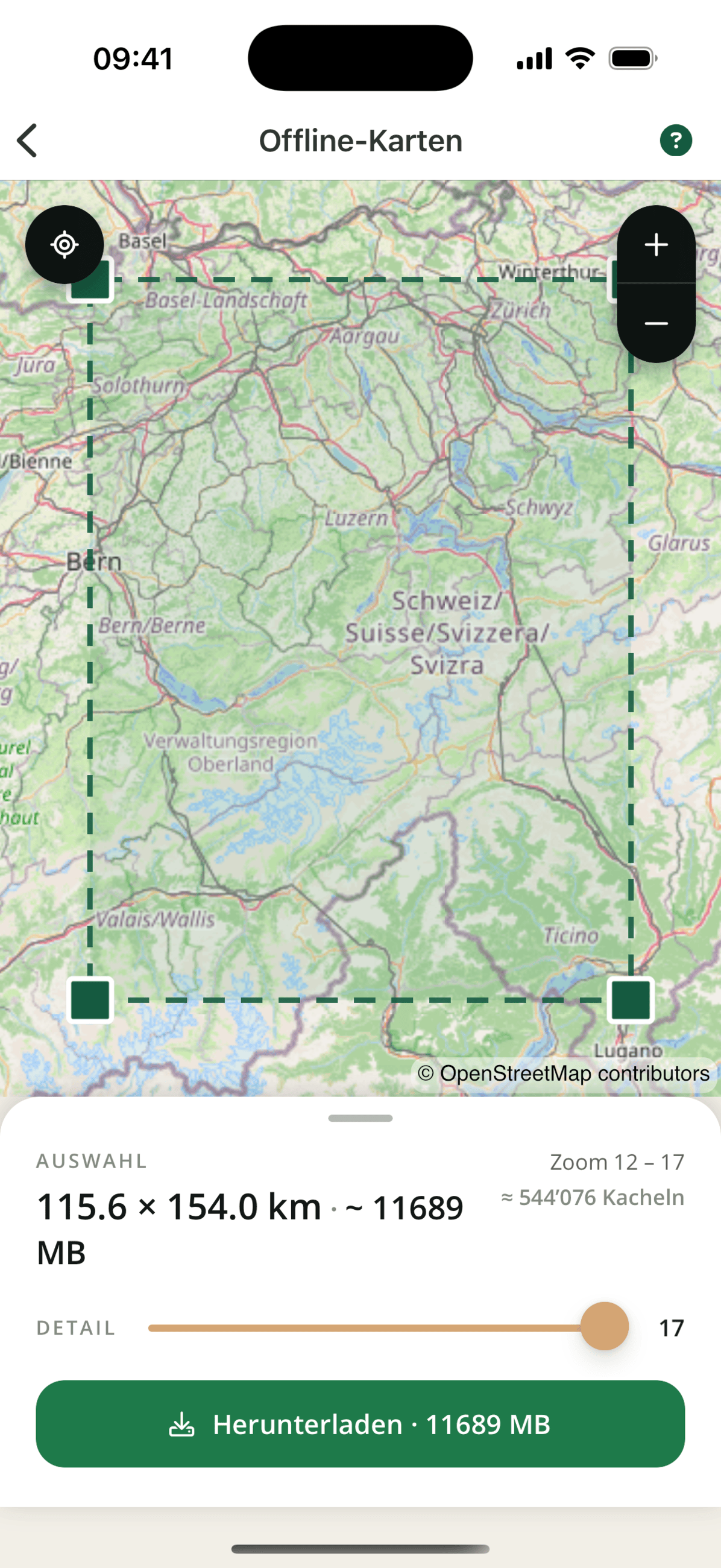 Karten vorab herunterladen — funktioniert wo kein Empfang ist.